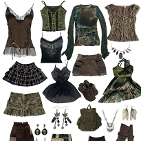 Grunge clothing bundle with tops, skirts, and shoes